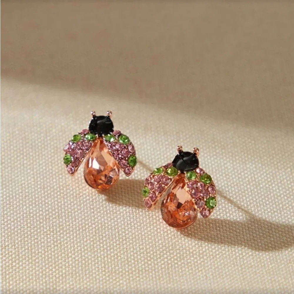 ✨Elegant Pink and Orange Ladybug Earrings